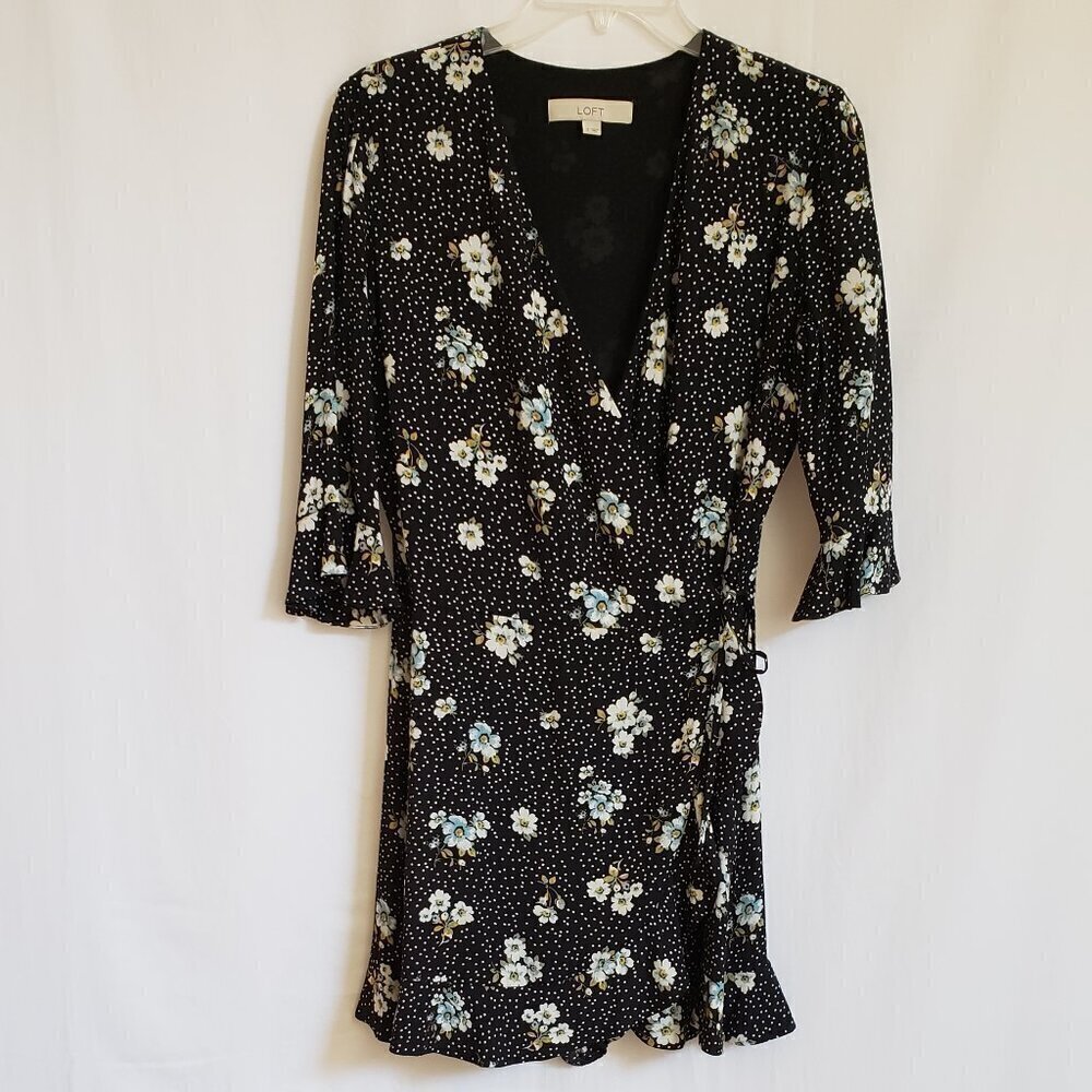 Loft - Black, Blue and White Floral Romper.  Size 2